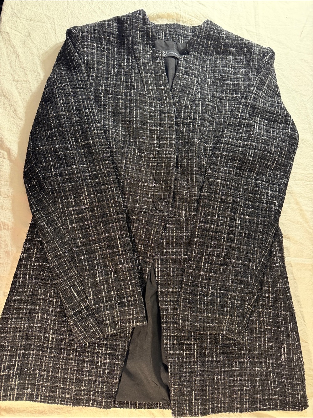 New York & Company Black and White Tweed Open-Front Blazer